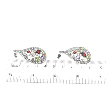925 Sterling Silver Real White Topaz Peridot Amethyst Garnet & Citrine Earrings