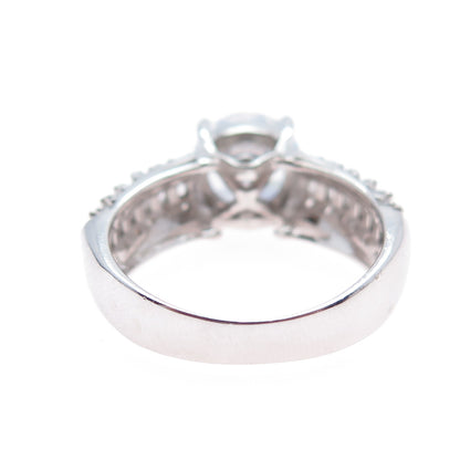 925 Sterling Silver Round & Emerald-Cut C Z Engagement Ring Size 9.25
