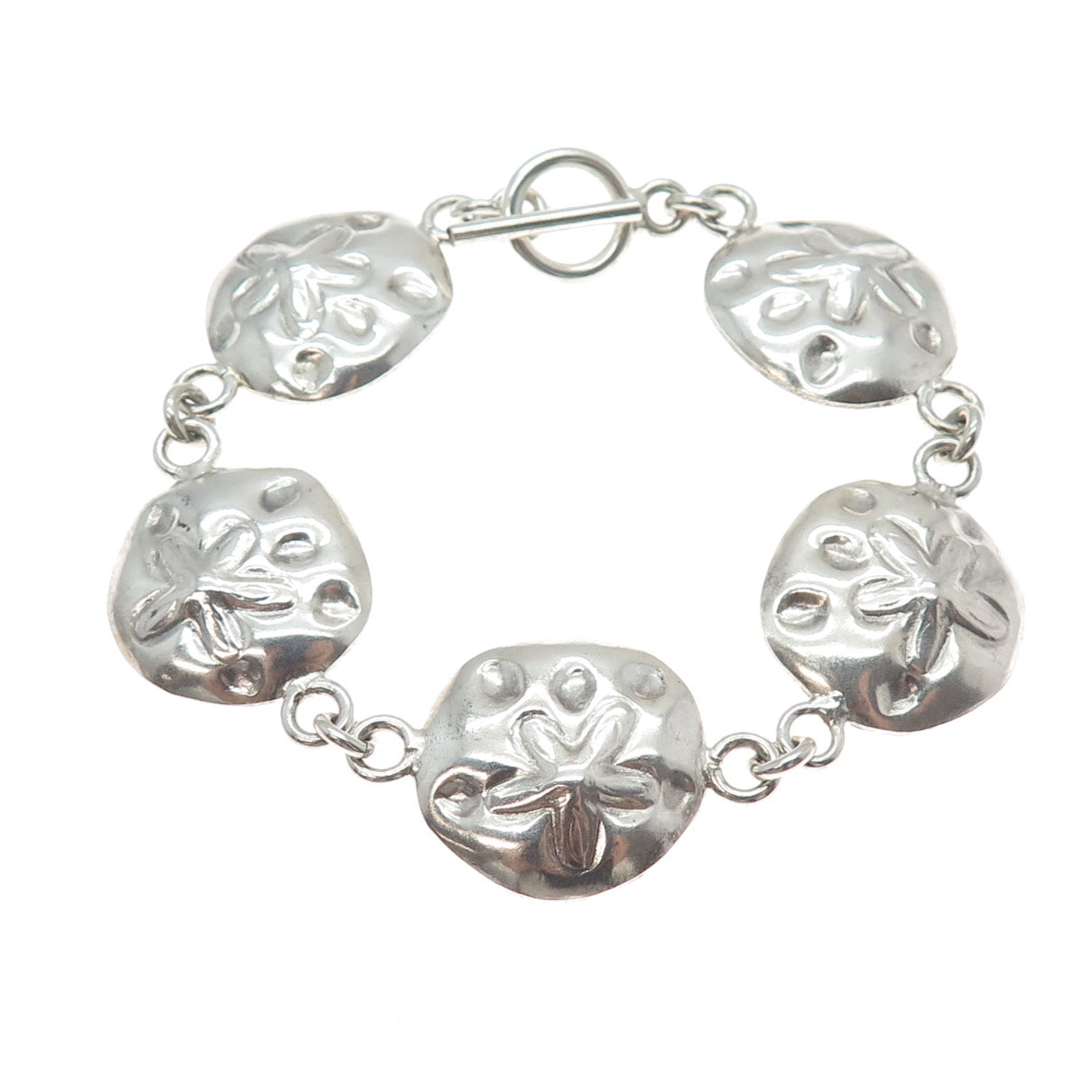 925 Sterling Silver Vintage Mexico Sand Dollar Link Bracelet 6.75"
