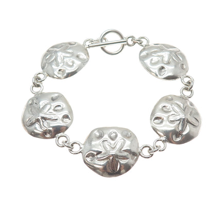925 Sterling Silver Vintage Mexico Sand Dollar Link Bracelet 6.75"