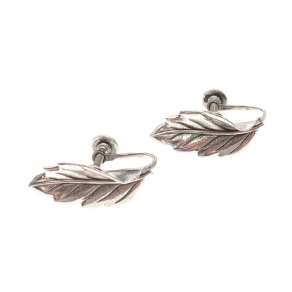 Beau Sterling Silver Antique Art Deco Floral Leaf Oxidized Screw Back Earrings