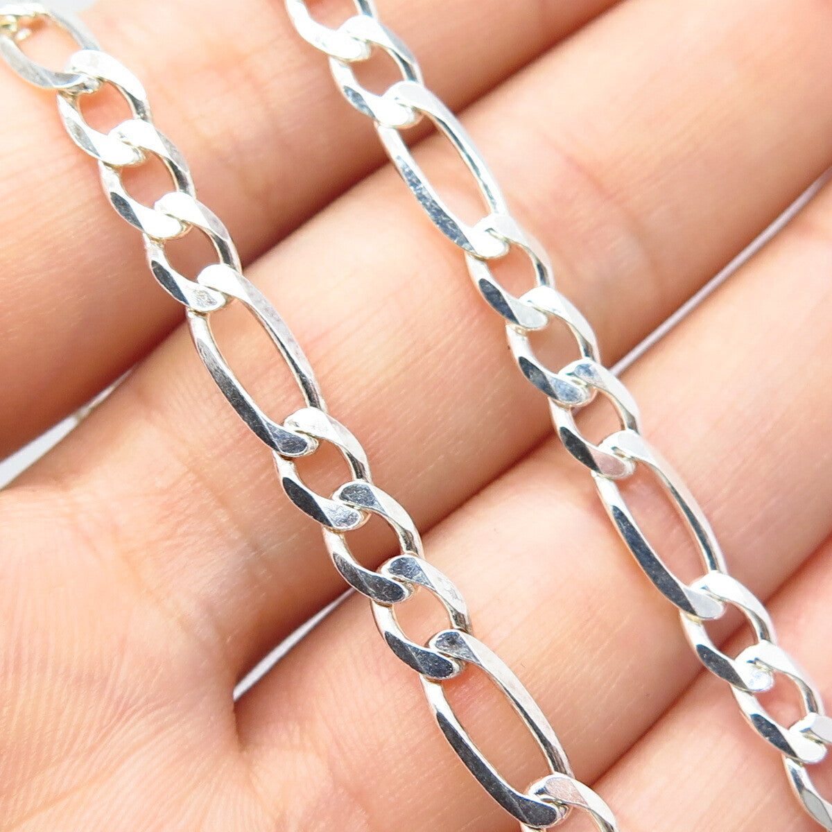 925 Sterling Silver Italy Figaro Chain Necklace 22"