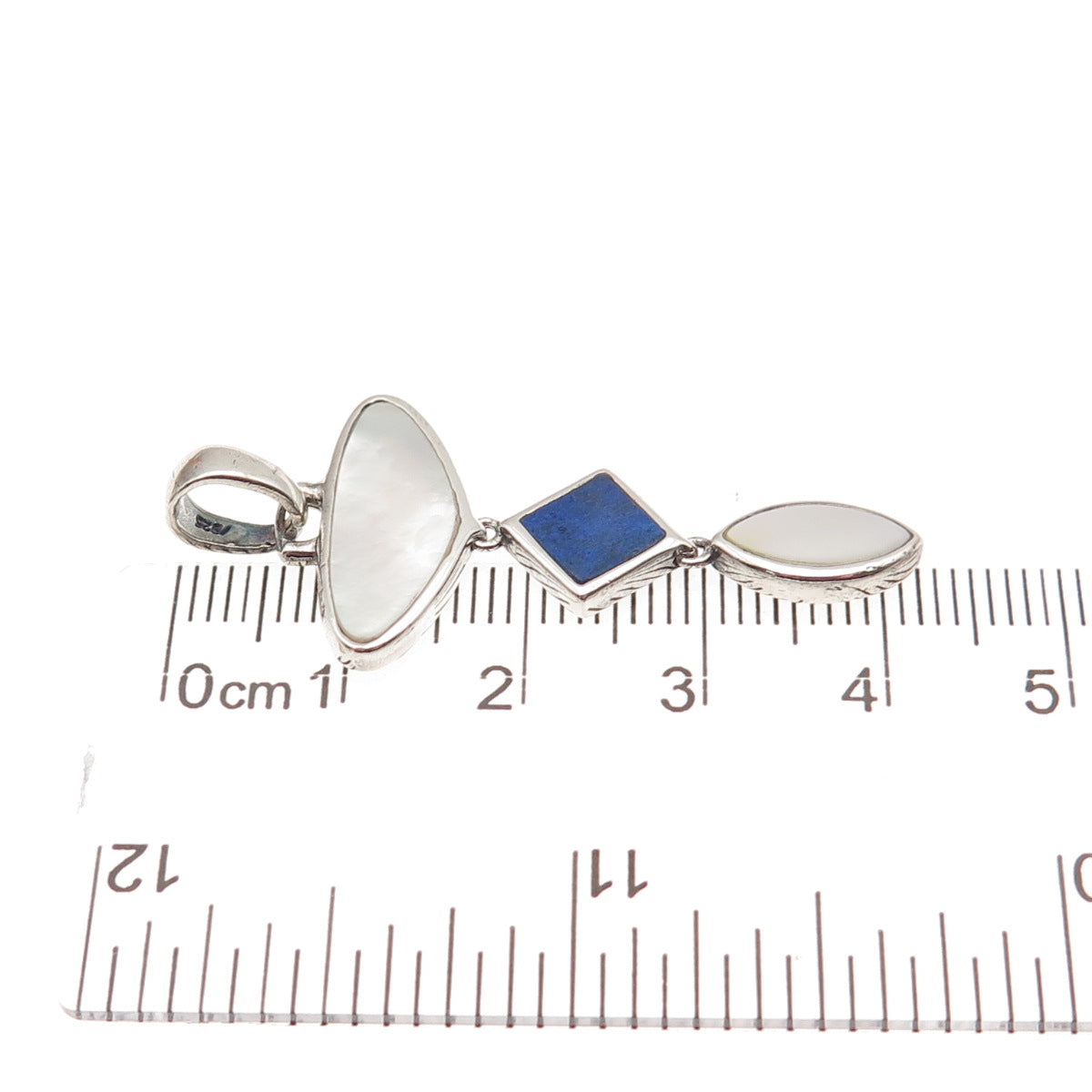 925 Sterling Silver Vintage Real Lapis & MOP Modernist Charm Pendant