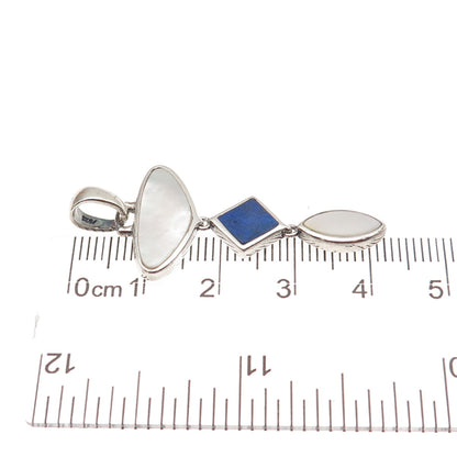 925 Sterling Silver Vintage Real Lapis & MOP Modernist Charm Pendant