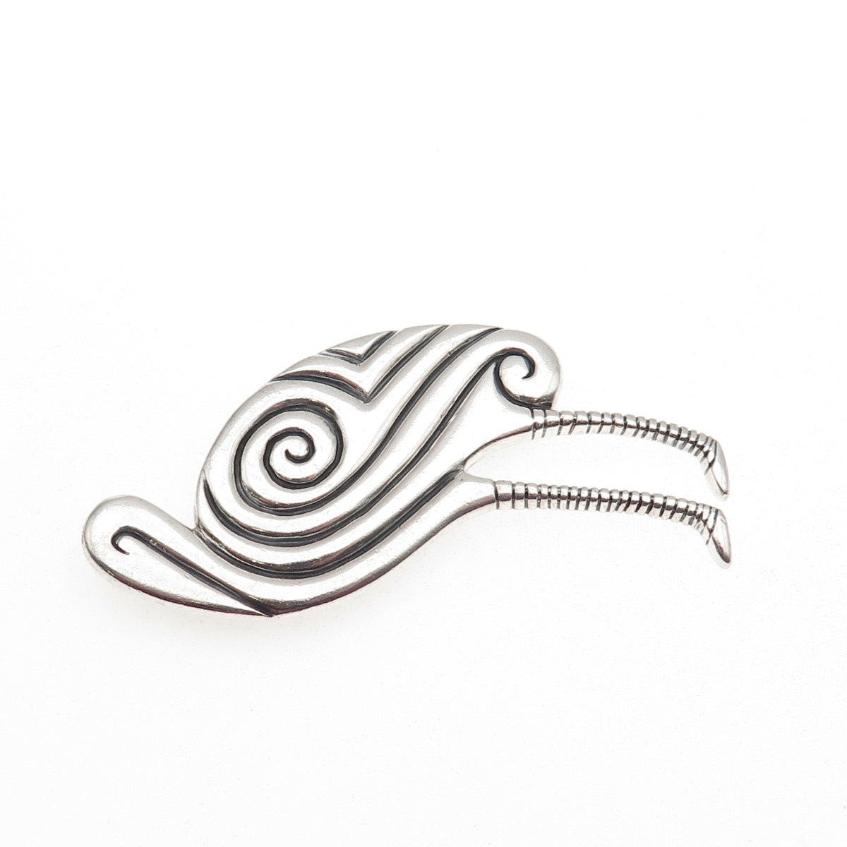RAGE 925 Sterling Silver Vintage Modernist Stork Spiral Oxidized Pin Brooch
