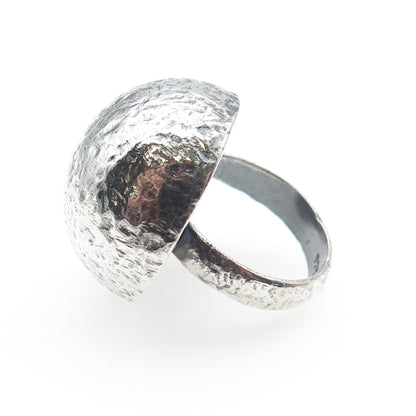 925 Sterling Vintage Modernist Hammered Hollow Dome Oxidized Ring Size 5.25