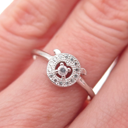 925 Sterling Silver Round-Cut C Z Adjustable Ring Size 5