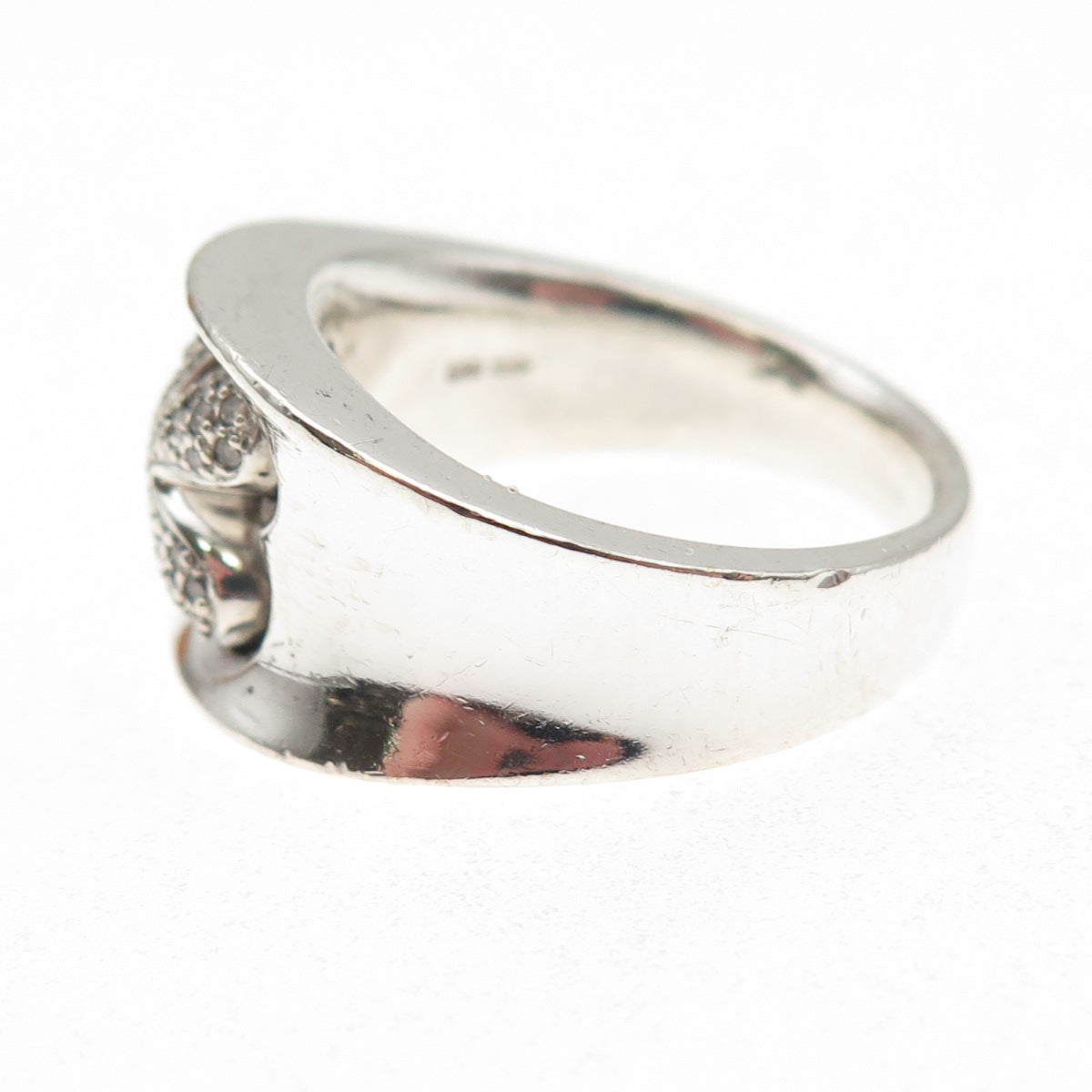 CNA Pranda 925 Sterling Silver Real Round-Cut Diamond Floral Ring Size 10