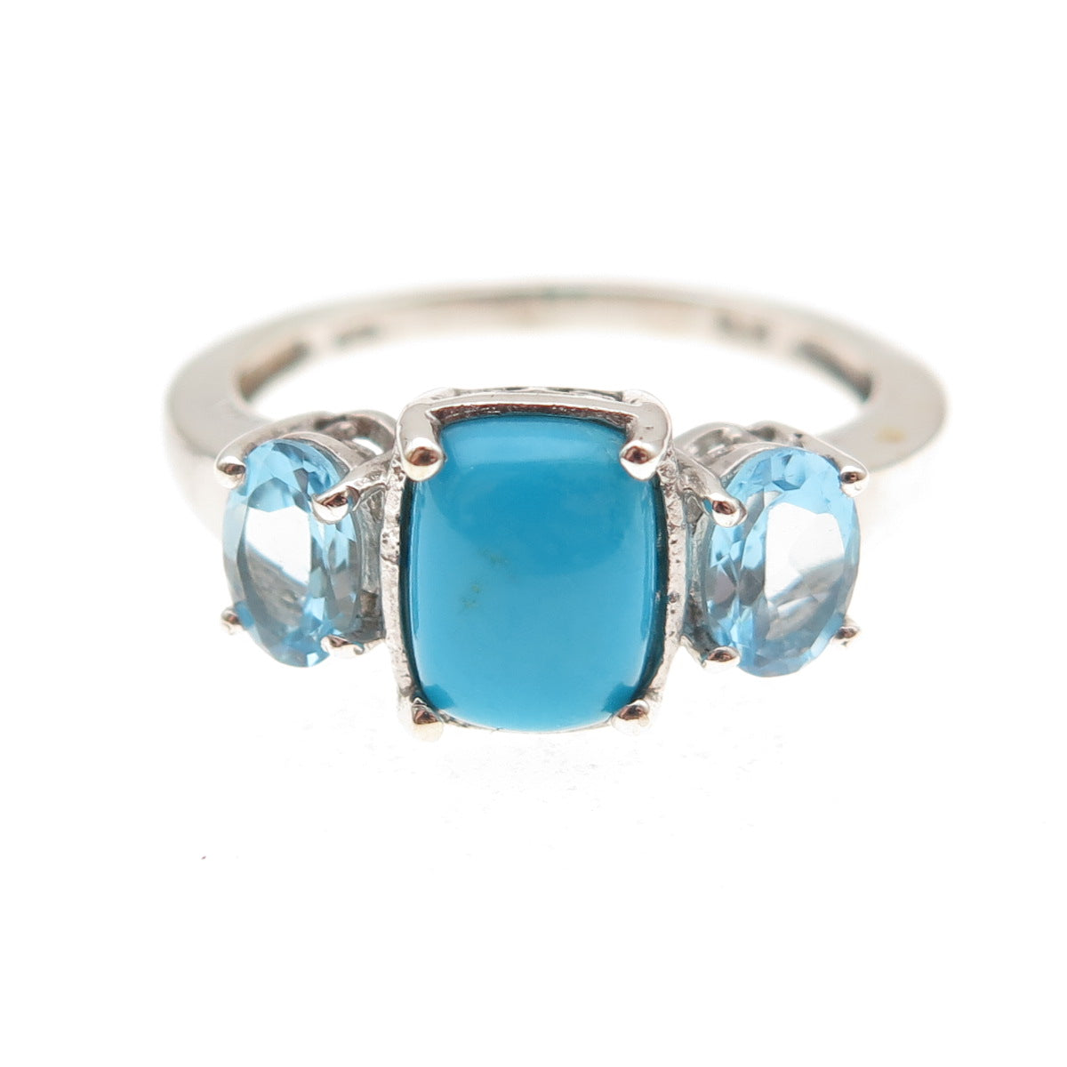 Chuck Clemency 925 Sterling Silver Real Turquoise & Blue Topaz Ring Size 8