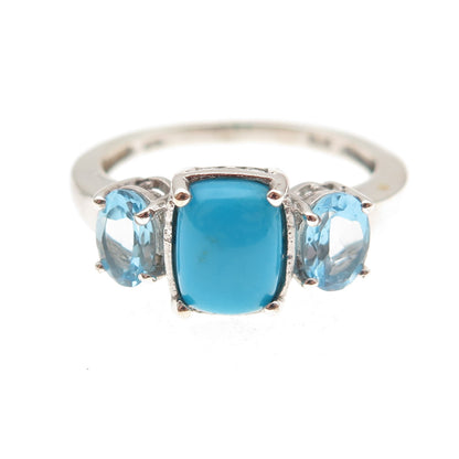 Chuck Clemency 925 Sterling Silver Real Turquoise & Blue Topaz Ring Size 8