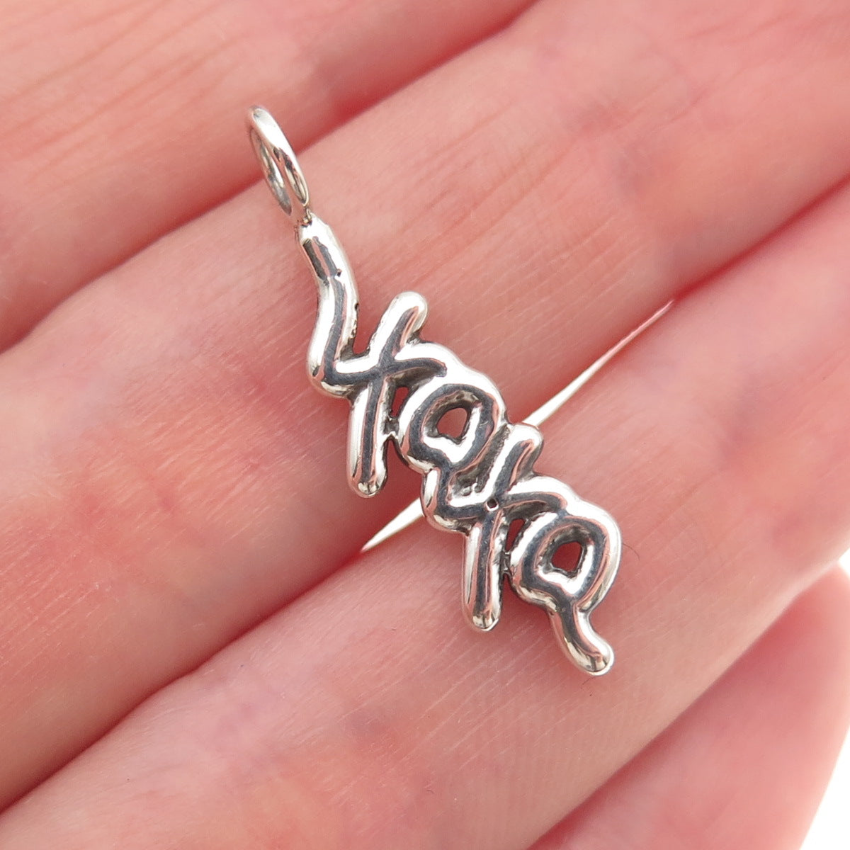 925 Sterling Silver Vintage XOXO Hugs & Kisses Oxidized Charm Pendant