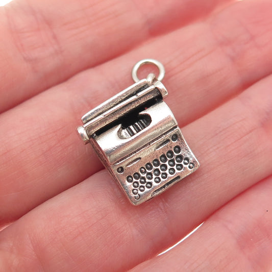 DANECRAFT 925 Sterling Silver Vintage Typewriter Oxidized 3D Mini Charm Pendant