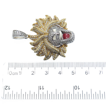 925 Sterling Silver 2-Tone Enamel Round-Cut C Z Super Saiyan Goku Charm Pendant