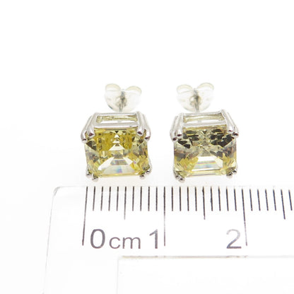 925 Sterling Silver Asscher-Cut Canary C Z Stud Earrings