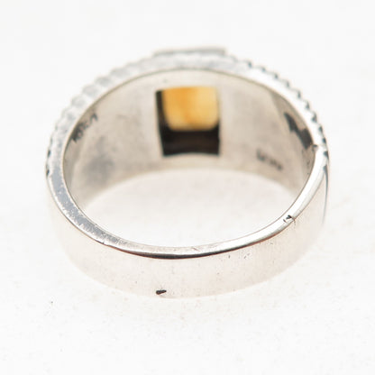 950 Silver Vintage Real Citrine Ribbed Oxidized Ring Size 6.75