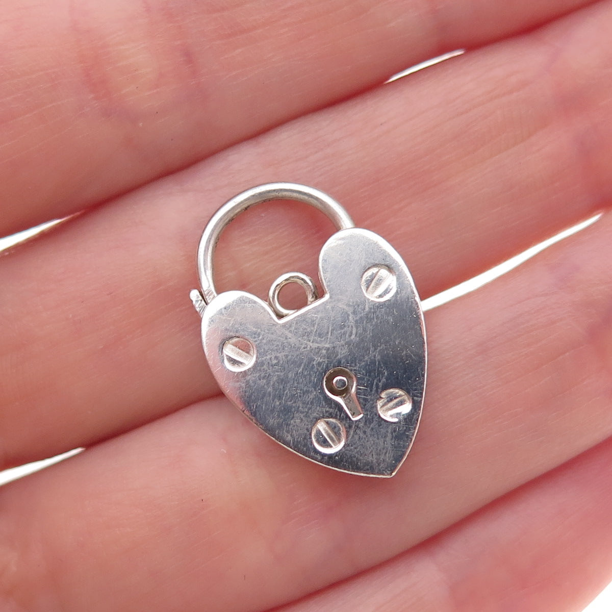 925 Sterling Silver Vintage Heart Padlock Clasp Charm Pendant