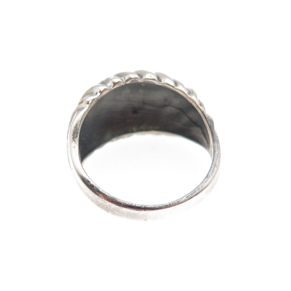 925 Sterling Silver Vintage Modernist Ribbed Dome Ring Size 6.75