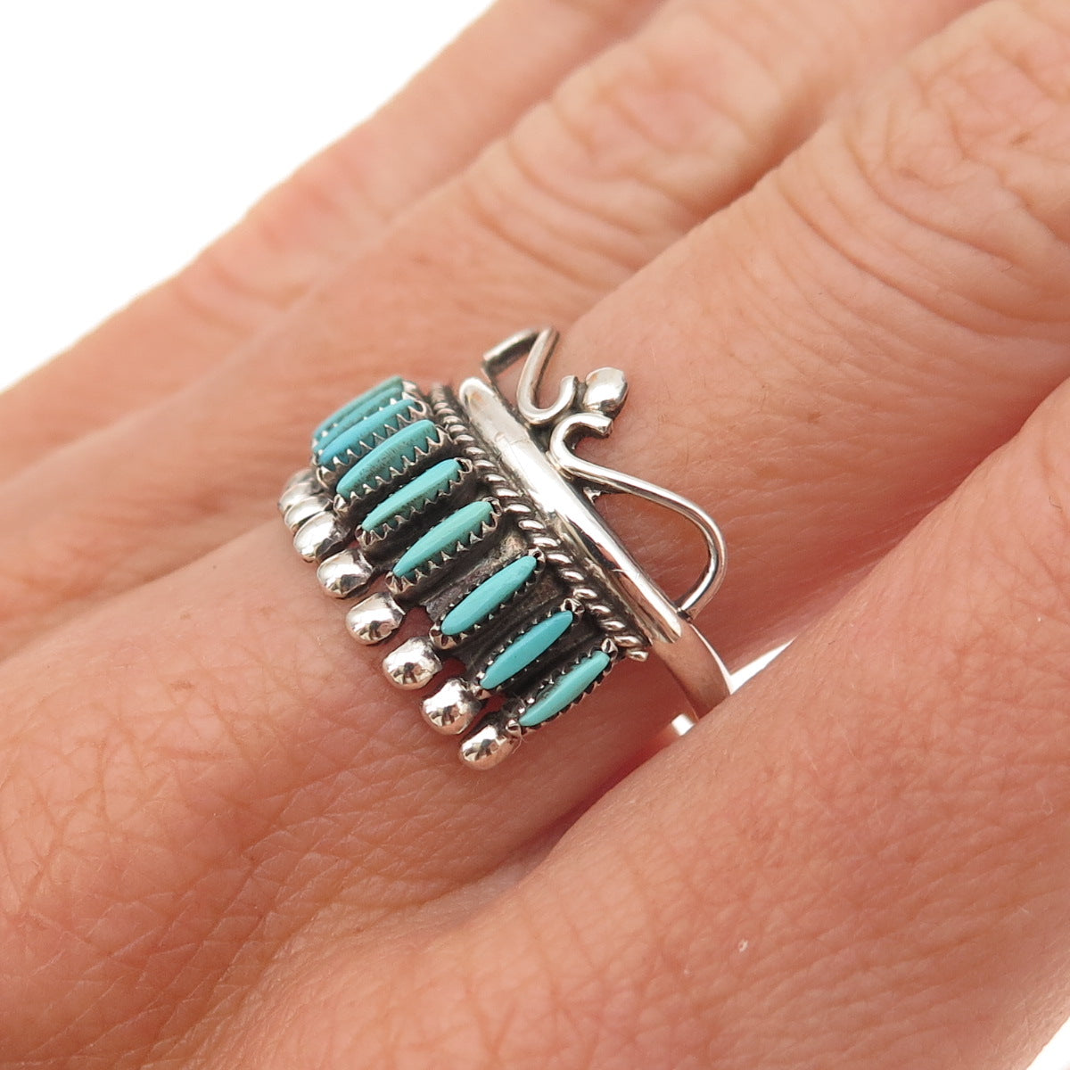 Sherry Sandoval Navajo Old Pawn 925 Sterling Turquoise Needlepoint Ring Size 7