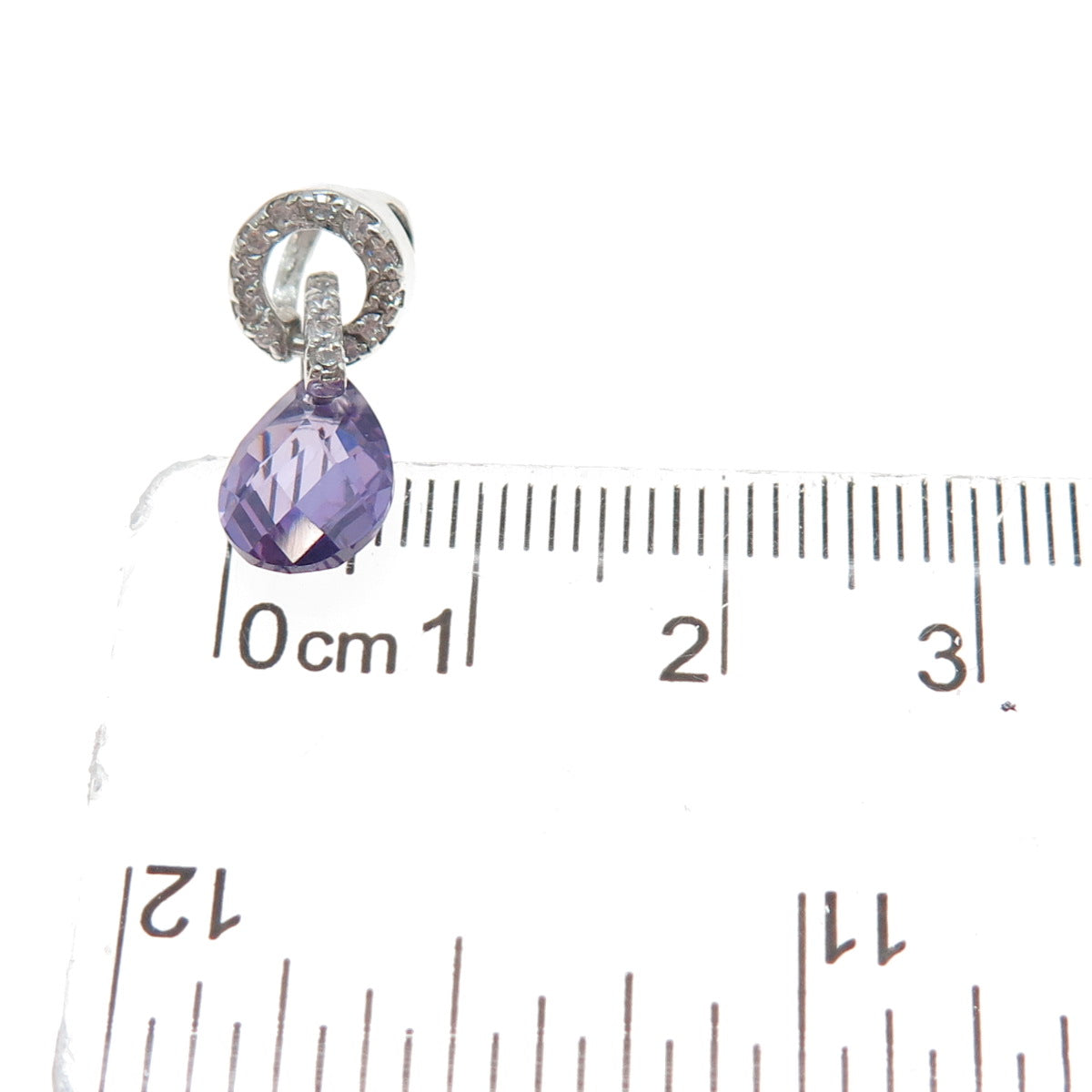 925 Sterling Silver Pear-Cut Purple & Round-Cut White C Z Mini Slide Pendant