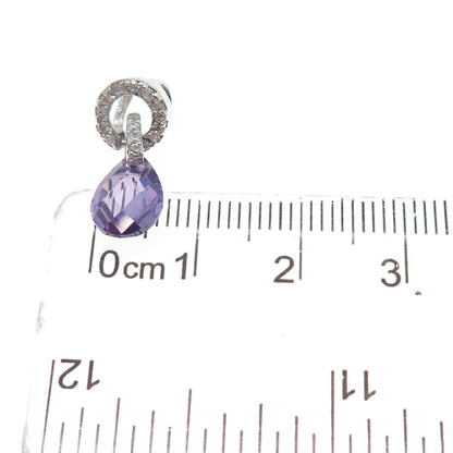 925 Sterling Silver Pear-Cut Purple & Round-Cut White C Z Mini Slide Pendant