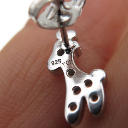 925 Sterling Silver Round-Cut C Z Giraffe Stud Earrings