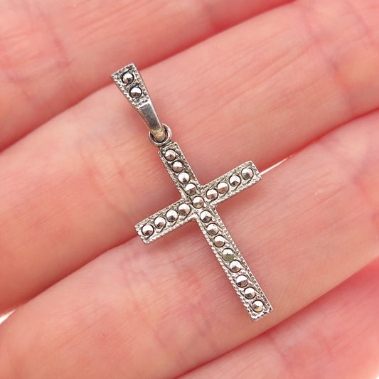 Theda 925 Sterling Silver Antique Art Deco Real Marcasite Cross Charm Pendant
