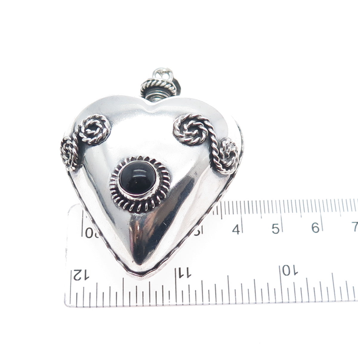 925 Sterling Silver Vintage Mexico Real Black Onyx Heart Perfume Bottle Pendant