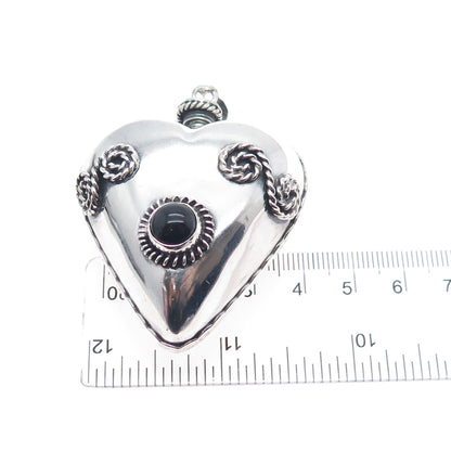 925 Sterling Silver Vintage Mexico Real Black Onyx Heart Perfume Bottle Pendant