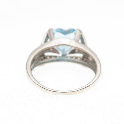 925 Sterling Silver Real Round-Cut Green Diamond Blue & White Topaz Ring Size 9
