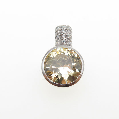925 Sterling Silver Round-Cut Canary & White C Z Mini Slide Charm Pendant