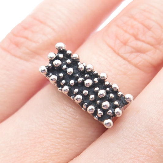 ALEJANDRO TOUSSIER 925 Sterling Vintage Modernist Beaded Oxidized Ring Size 5.75