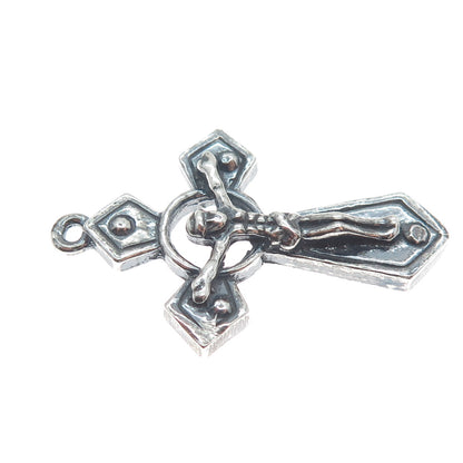 925 Sterling Silver Vintage Crucifix Cross Religious Oxidized Pendant