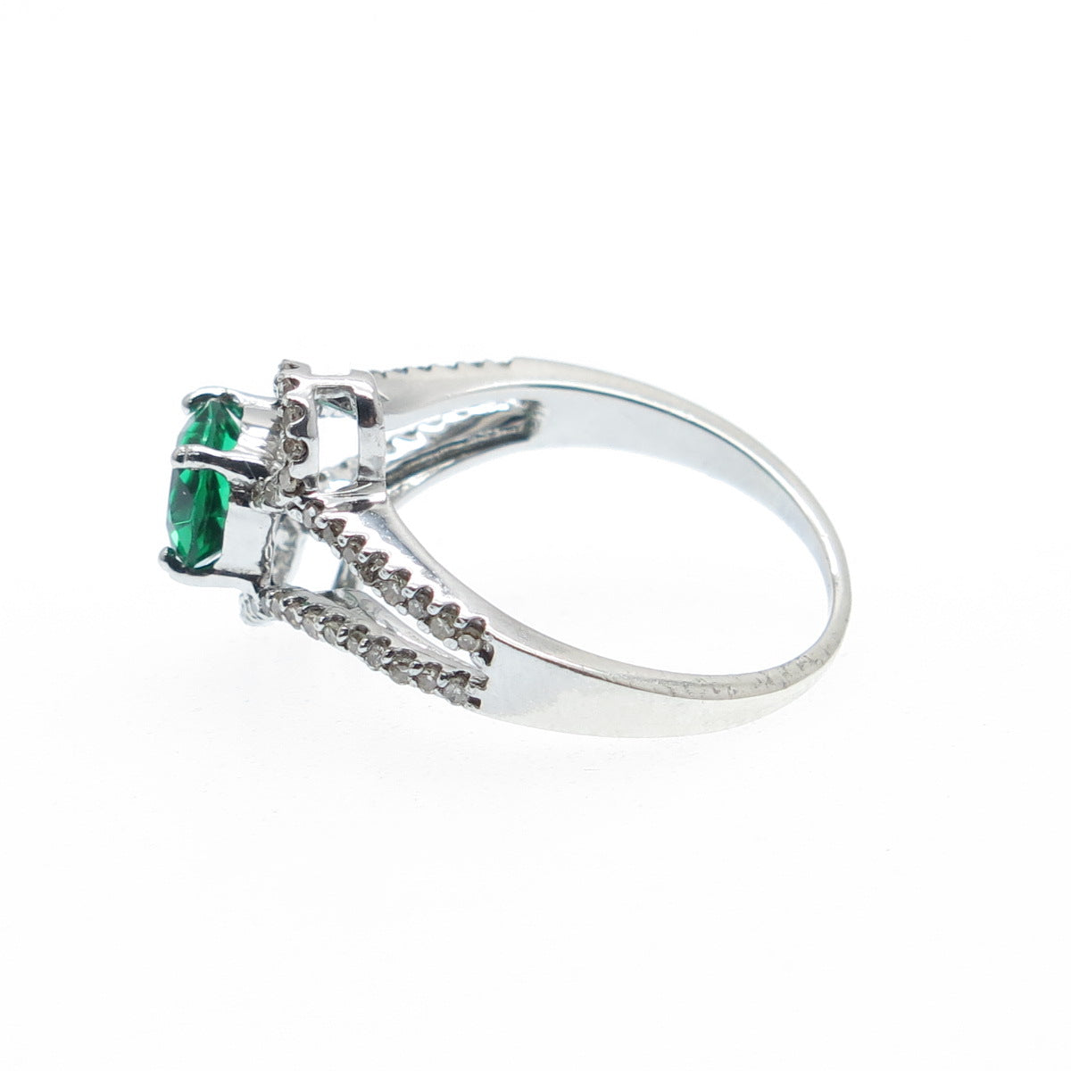 925 Sterling Silver Real Round-Cut Diamond & Chrome Diopside Ring Size 7.5