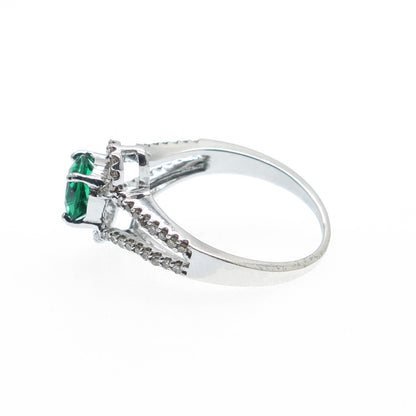 925 Sterling Silver Real Round-Cut Diamond & Chrome Diopside Ring Size 7.5