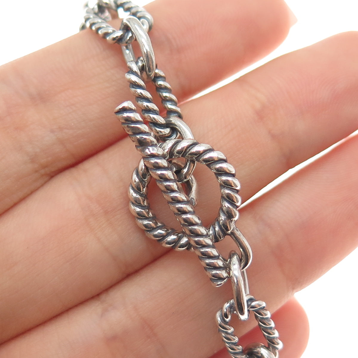 925 Sterling Silver Vintage Cable Link Oxidized Bracelet 6.75"