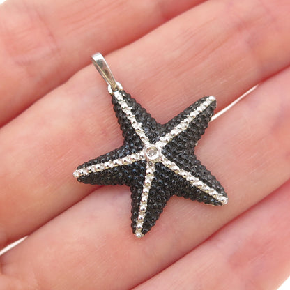 925 Sterling Silver Black Rhodium Real Diamond Accent Starfish Charm Pendant