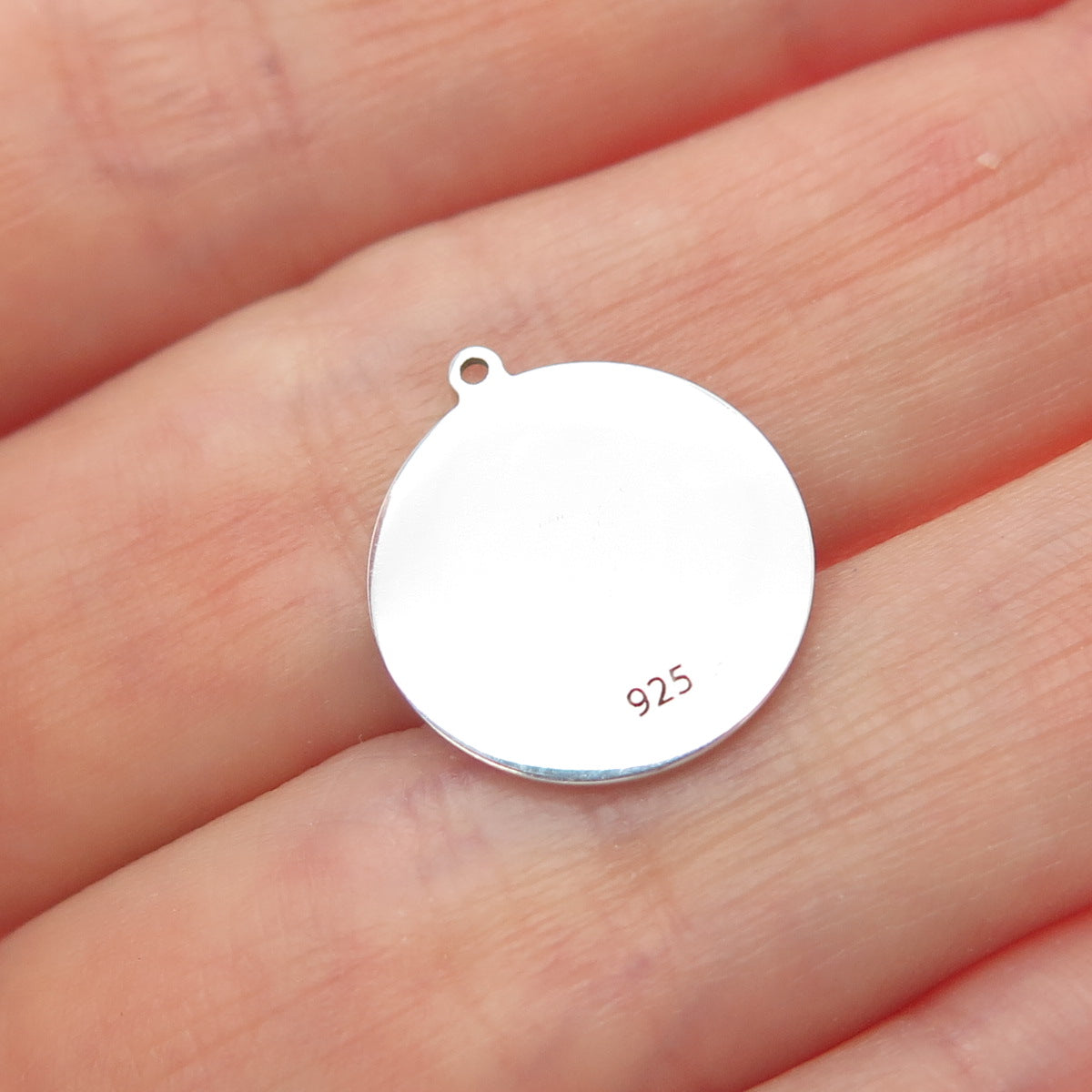 925 Sterling Silver Red Enamel Couple Heart Round Tag Minimalist Charm Pendant