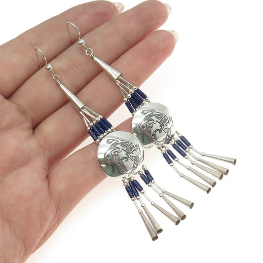 Old Pawn 925 Sterling Silver Vintage Southwestern Lapis Lizard Dangling Earrings