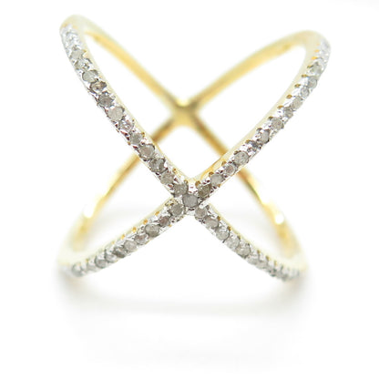 DBJ DEE BERKLEY Sterling Silver Gold Plated Diamond Crisscross Ring Size 6.75