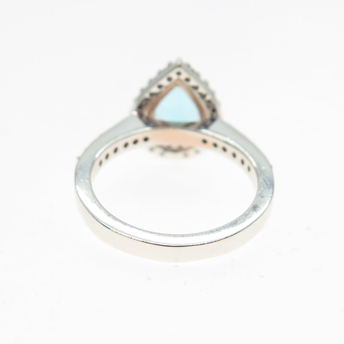 925 Sterling Silver Pear & Round-Cut Blue White C Z Teardrop Ring Size 5.25