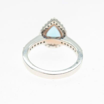 925 Sterling Silver Pear & Round-Cut Blue White C Z Teardrop Ring Size 5.25