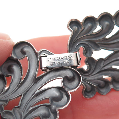 Danecraft 925 Sterling Silver Antique Art Deco Floral Panel Link Bracelet 7.75"