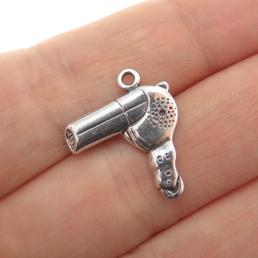 SHUBE 925 Sterling Silver Vintage Hair Dryer Oxidized Minimalist Charm Pendant