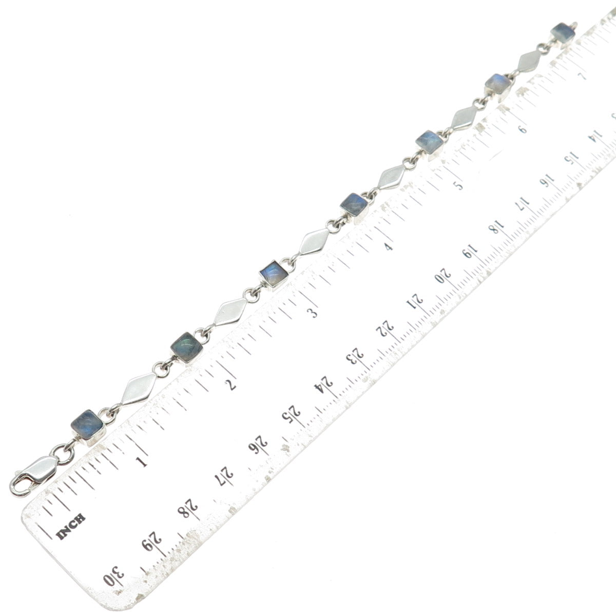 DOUG PAULUS Sterling Silver Vintage Real Moonstone Geometric Link Bracelet 7"