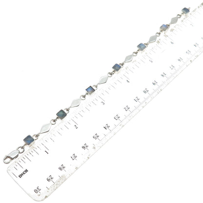 DOUG PAULUS Sterling Silver Vintage Real Moonstone Geometric Link Bracelet 7"