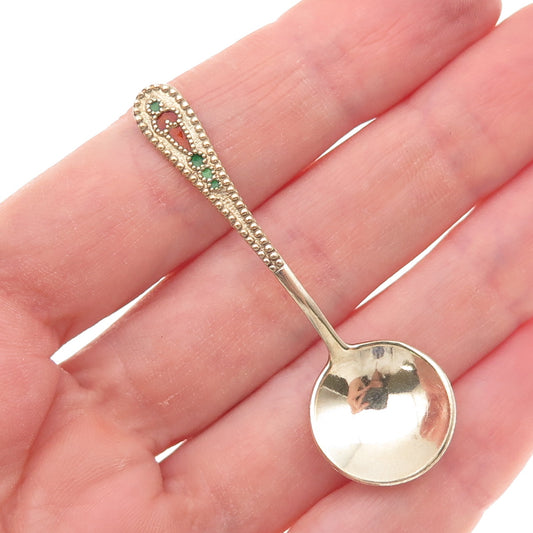 875 Silver Gold Plated Vintage European Enamel Salt & Spices Spoon