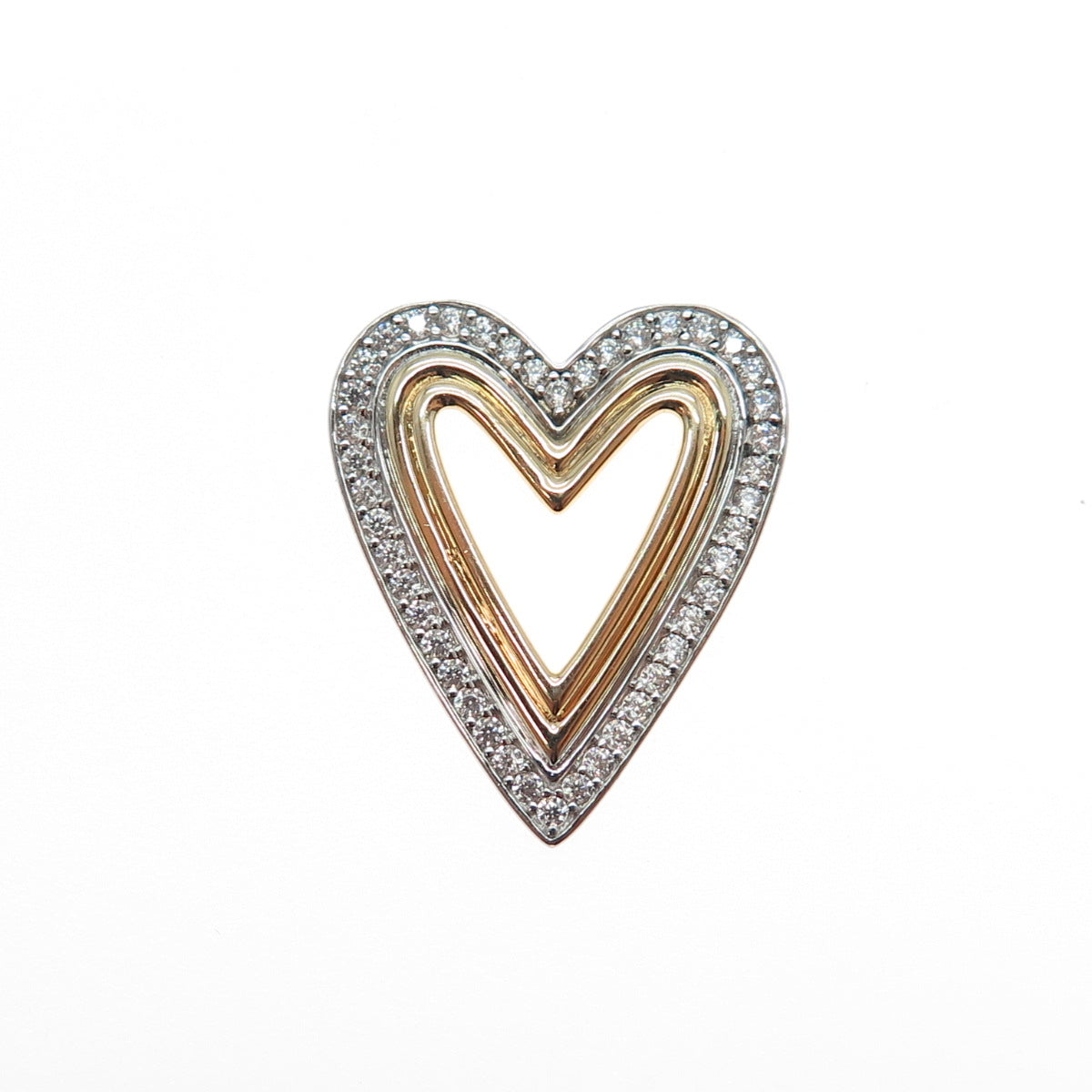 RL RICHLINE 925 Sterling Silver 2-Tone Round-Cut C Z Heart Slide Charm Pendant