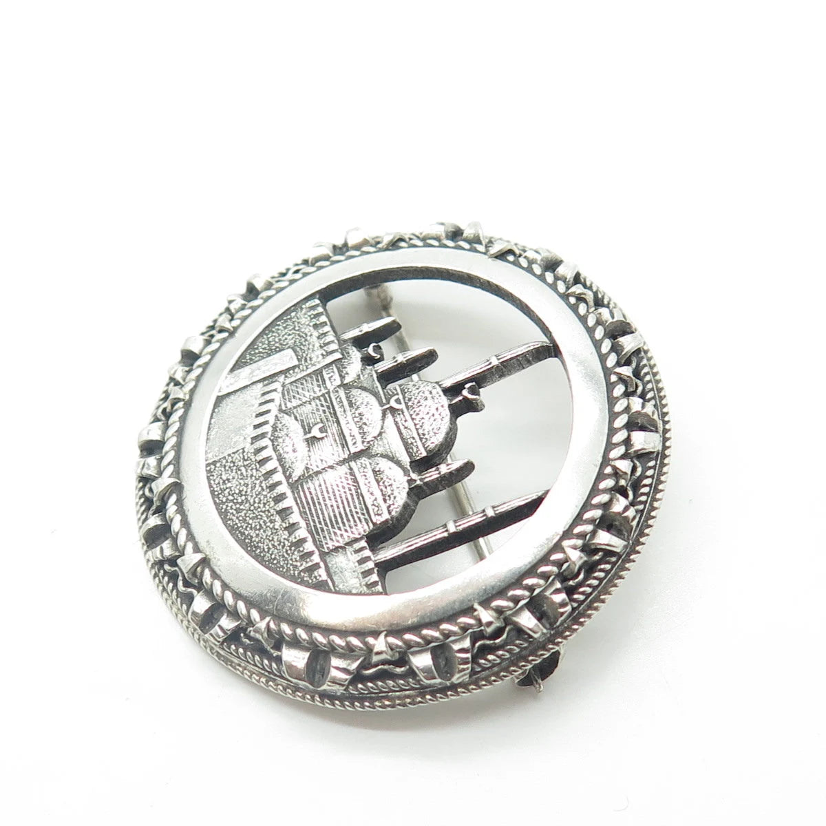 800 Silver Vintage Egypt Islamic Mosque Round Pin Brooch