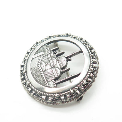 800 Silver Vintage Egypt Islamic Mosque Round Pin Brooch