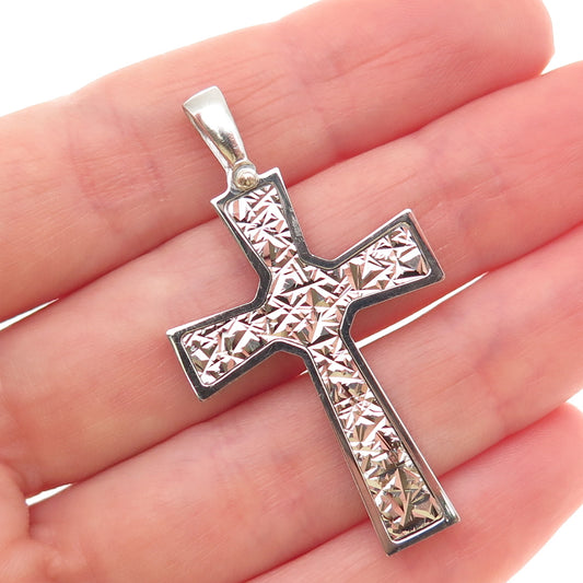 925 Sterling Silver Italy Diamond-Cut Cross Charm Pendant